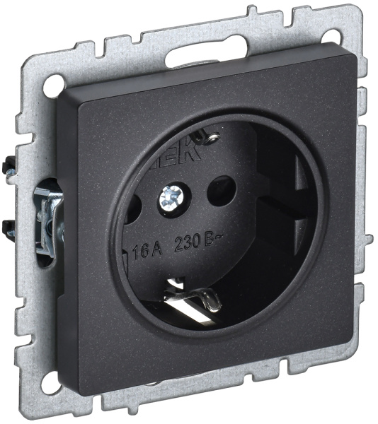 IEK BRITE BASE Черный Розетка 1-м с/з с защ штор 16А РС14-1-0-БрЧ