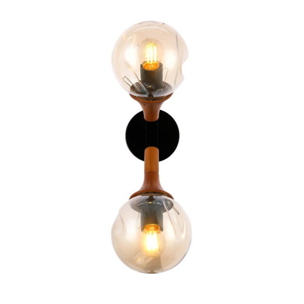 Купить Evoluce SLE109401-01 Светильник настенный Черный, Темное дерево/Прозрачный, Янтарный E27 2*60W