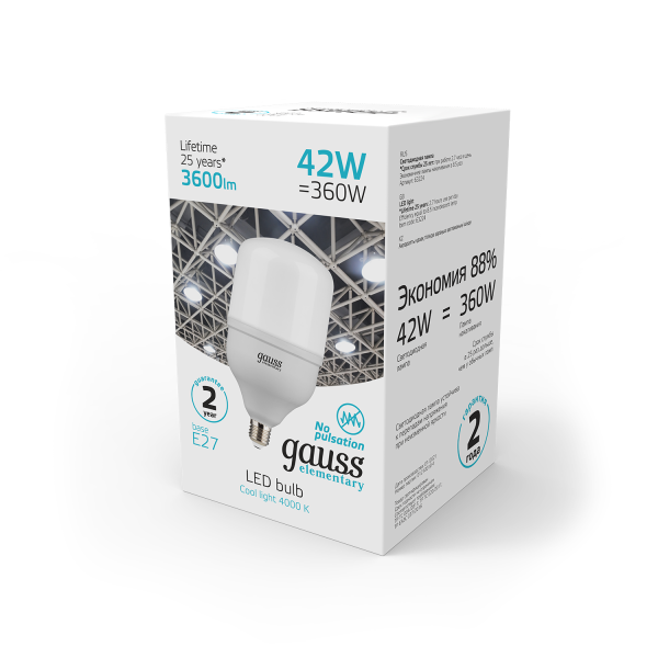 Купить Gauss Лампа Elementary T120 42W 3600lm 4000K E27 LED 63224