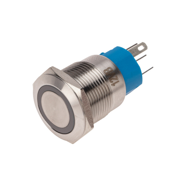 Кнопка антивандальная Ø19 12В Фикс (5с) ON-OFF/OFF-ON подсв/синяя Rexant 36-3421