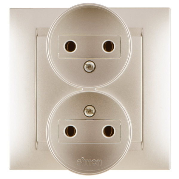 Simon 15 Шампань Розетка 2-ая б/з, 16А, 250В, винт.зажим 1590457-034