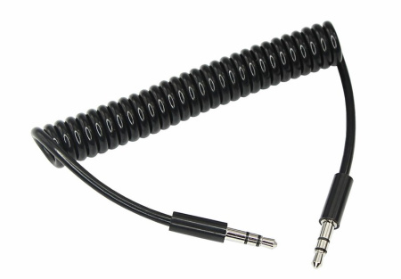 Аудио кабель AUX 3.5 мм шнур спираль 1M черный Rexant 18-4010