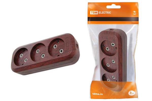 TDM Колодка розеточная 3 гнезда 2П б/з 10А 250В "Эко" (бук) SQ1806-0061