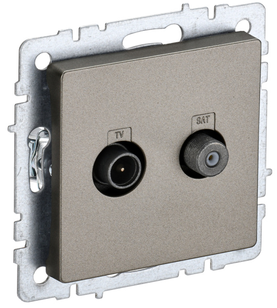 IEK BRITE BASE Шампань Розетка двойная TV+SAT РТВ/РСп12-БрШ