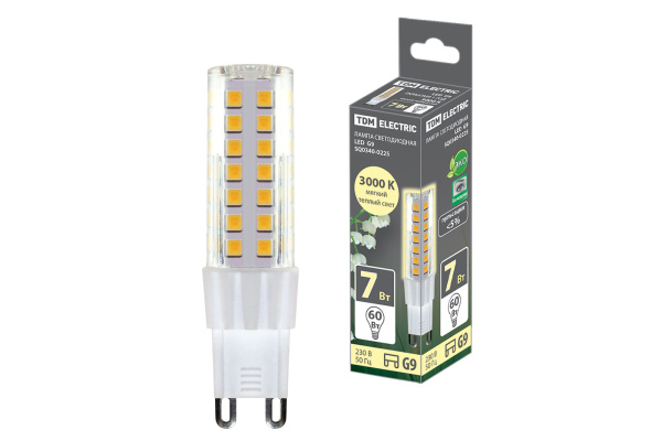TDM Лампа светодиодная G9-7 Вт-230 В-3000 К, SMD, 17,5x65,5 мм SQ0340-0225