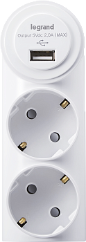 Anam Legrand e-Fren USB Зарядка 1порт+ 2 розетки, DC 5V 2000mA, 16A 250V L855963U1