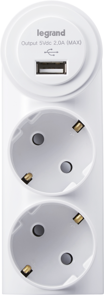 Anam Legrand e-Fren USB Зарядка 1порт+ 2 розетки, DC 5V 2000mA, 16A 250V L855963U1