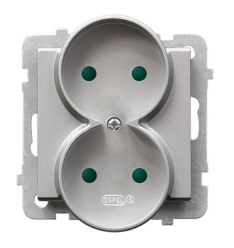 Ospel Sonata Серебро матовое Розетка 2-я б/з со шторками (для монтажа в многопоставных рамках), без рамки GP-2RRP/m/38