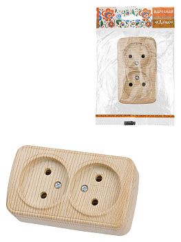 TDM Розетка двойная 2П открытой установки IP20 10А, сосна "Дача" Народная SQ1824-0039