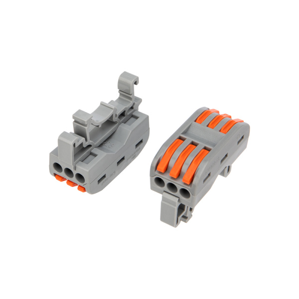 Клемма СМК 222-423D проходная 3-полюсная, с креплением на DIN-рейку (0,08-4 мм²) серая (50 шт./уп.) Rexant 07-5238