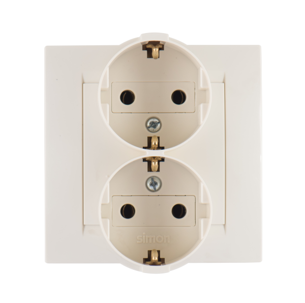 Купить Simon 15 Бежевая Розетка 2-ая с/з литая (в сборе с рамкой) 1590459-031