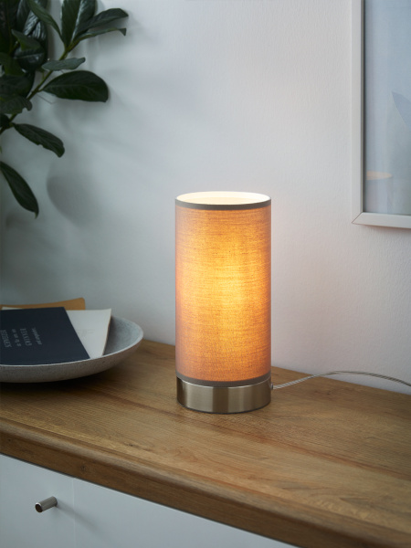 Купить Eglo Лампа настольная PASTERI с сенсорн. димм., 1х40W (E27), Ø120, H255, никель матовый/текстиль, серо-коричневый 95122