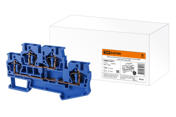 TDM Двухуровневый зажим клеммный безвинтовой (ДЗКБ) 4 мм2 40А синий SQ0822-0071