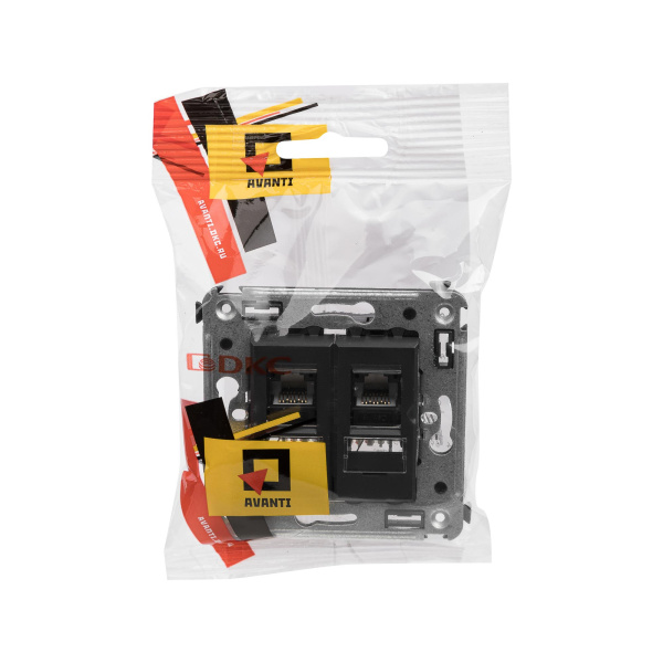 Купить DKC Компьютерная розетка RJ-45 в стену, кат.6 двойная,"Avanti", "Черный матовый"