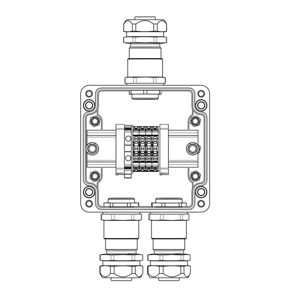 DKC Взрывозащищенная клеммная коробка из полиэстера TBE-P-03-(4xCBC.4-1xTEO.4)-1xKAEPM3MHK-20(A)-2xKAEPM3MHK-20(C)1Ex e IIC Т5 Gb / Ex tb IIIC T95°C D