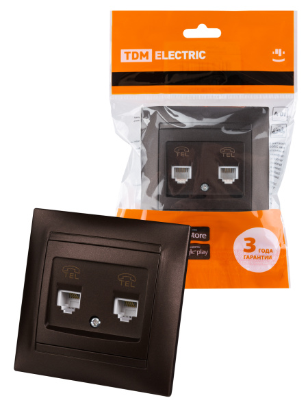 TDM Розетка двойная телефонная RJ11 шоколад "Лама" SQ1815-0518