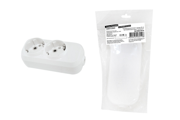 TDM Колодка розеточная 2 гнезда 2П+З 16А 250В белая серии "Народная" SQ1806-0414