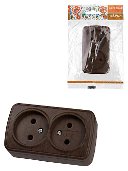 TDM Розетка двойная 2П открытой установки IP20 10А, венге "Дача" Народная SQ1824-0029