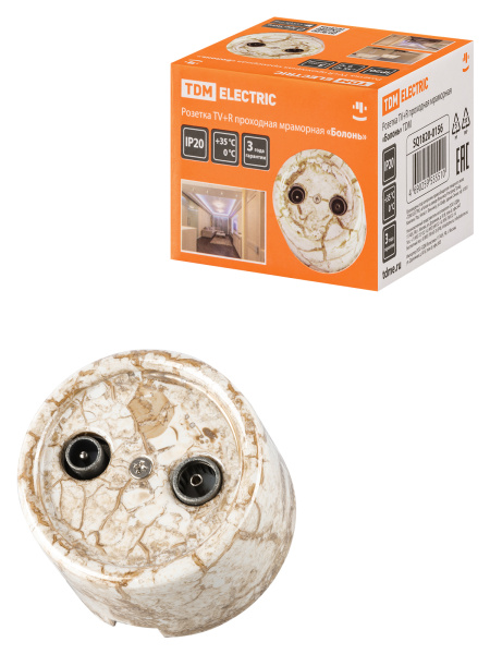 TDM Розетка TV+R проходная мраморная «Болонь» SQ1820-0156
