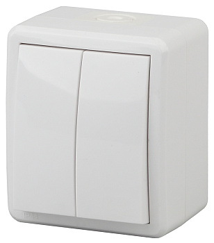 ЭРА 11А-1404-01 Выключатель двойной IP54, 10АХ-250В, ОУ, Эксперт, Al+Cu,Белый