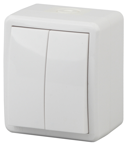 ЭРА 11А-1404-01 Выключатель двойной IP54, 10АХ-250В, ОУ, Эксперт, Al+Cu,Белый