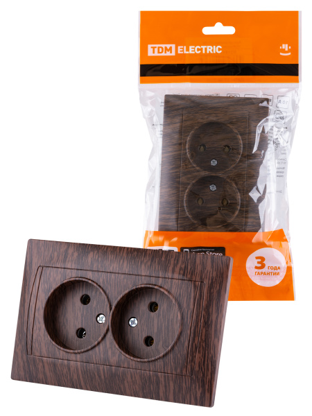 TDM Розетка двойная 2П 10А 250В венге "Лама" SQ1815-0424