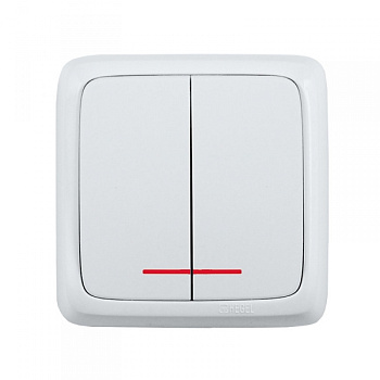 Hegel Альфа наруж Белый ВА16-154 Выключатель 2-клавишный с индикацией, с изол.пластиной