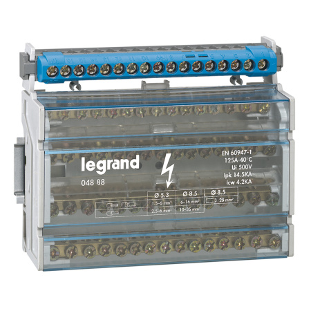 Legrand Кросс-модуль на DIN-рейку или пластину 4Рх125А(по 15отв) 8 М. 004888