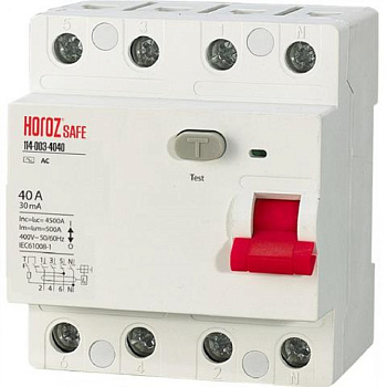 Horoz Electric 114-003-4040 4P 40A 30mA 400V Выключатель Остаточного Тока SAFE (RCCB 4P 40) HRZ00002651