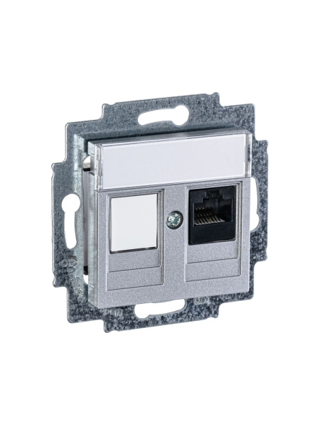 Купить ABB EPJ Levit серебро / дымчатый чёрный Розетка компьютерная RJ45 кат,5e+заглуш,, серебро 2CHH295117A6070