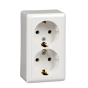 Systeme Electric Wessen ХИТ наруж Бел Розетка 2-ая с/з без шторок, с изолирующей пластиной, 16А, 250В