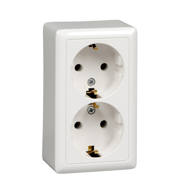 Systeme Electric Wessen ХИТ наруж Бел Розетка 2-ая с/з без шторок, с изолирующей пластиной, 16А, 250В