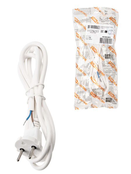 TDM Шнур сетевой с вилкой ПВС 2x0,75мм2 3м б/з белый SQ1305-0072