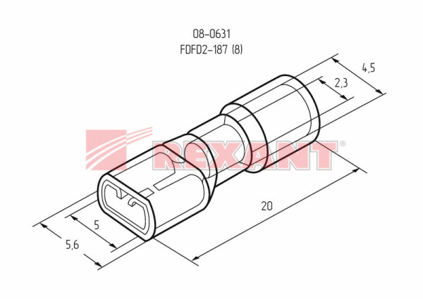 Купить Клемма плоская полностью изолированная гнездо - 5.6мм 1.5-2.5мм² (РППи-м 2.5-(4.8)) Rexant 08-0631