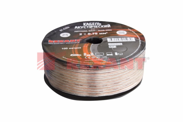 Купить Кабель акустический, 2х0.75 мм², прозрачный SILICON, 100 м. Rexant 01-6304