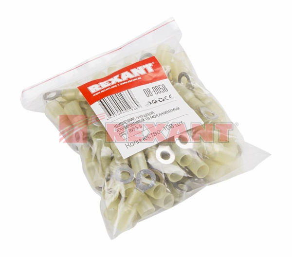 Купить Наконечник кольцевой изолированный термоусаживаемый ø6.5мм 4-6мм² (НКи-т 6.0-6 / НКи-т5,5-6) желтый Rexant 08-0058