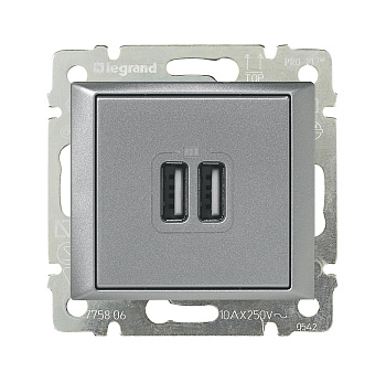 Legrand Valena Алюминий Розетка 2-ая USB 770270