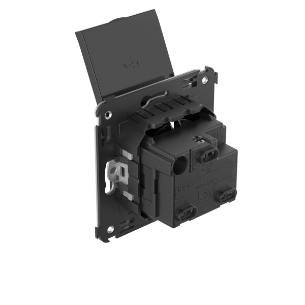 Купить DKC Розетка с крышкой в стену, 2P+E, с з/ш, "Avanti", "Черный квадрат"