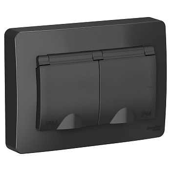 Systeme Electric Blanca внутр Антрацит Розетка 2-ая с/з IP44 со шторками, 16А, 250В