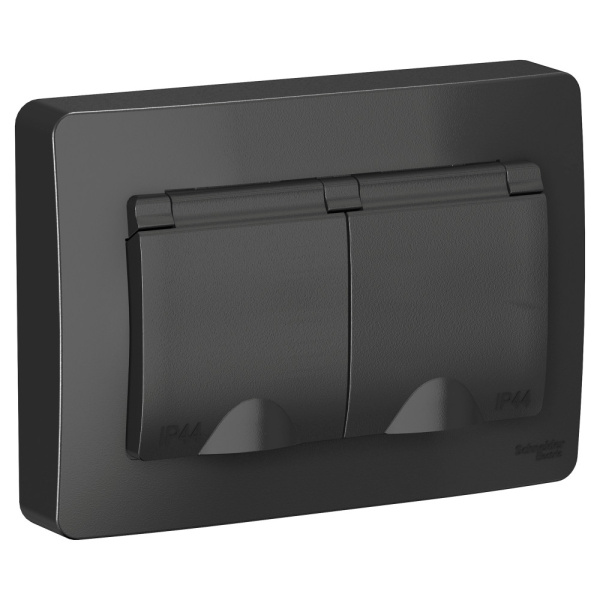 Systeme Electric Blanca внутр Антрацит Розетка 2-ая с/з IP44 со шторками, 16А, 250В