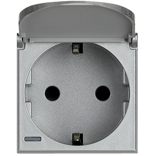 Купить BT Axolute Алюминий Розетка с/з с защит.шторками c крышкой,безвинт зажим,возможность индикации,2 мод HC4141PW