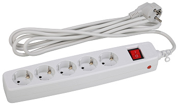 ЭРА SF-5es-4m-W Белый Сетевой фильтр надежная защита, с защитным шторками, с выключателем, 5гн, 4м, ПВС, 10А, шторки