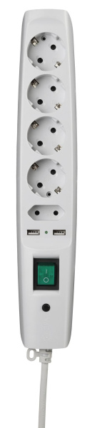 Купить ЭРА SFU-5es-2m-W Белый Сетевой фильтр надежная защита, с защитными шторками, с выключателем, 5гн+2USB, 2м,, 10А, шторки