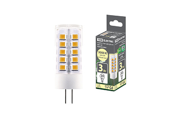TDM Лампа светодиодная G4-3 Вт-AC/DC 12 В-3000 К, SMD, 16x43 мм SQ0340-0093