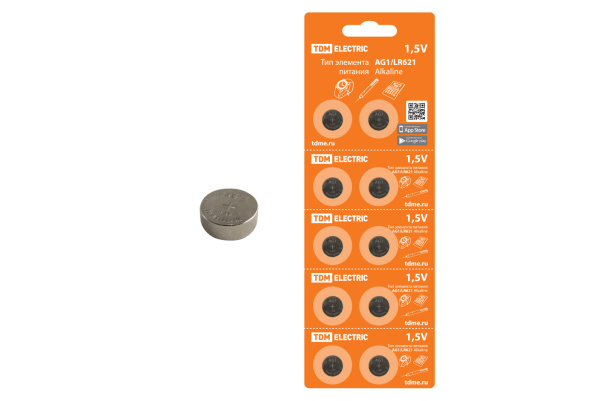 TDM Элемент питания AG1/LR621 Alkaline 1,5V BP-10 SQ1702-0045