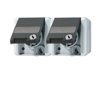 JUNG Двойная горизонтальная SCHUKO-розетка 16A 250V~ с полем для надписи IP44 8220NAWSL