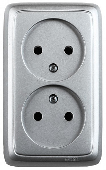 Hegel Альфа наруж Серебро РА16-144-06 Розетка двойная, со шторками, изол. пластиной (250В, 16А)
