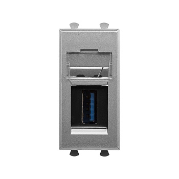 DKC USB 3.0 розетка модульная, тип А-А, "Avanti", "Закаленная сталь", 1модуль
