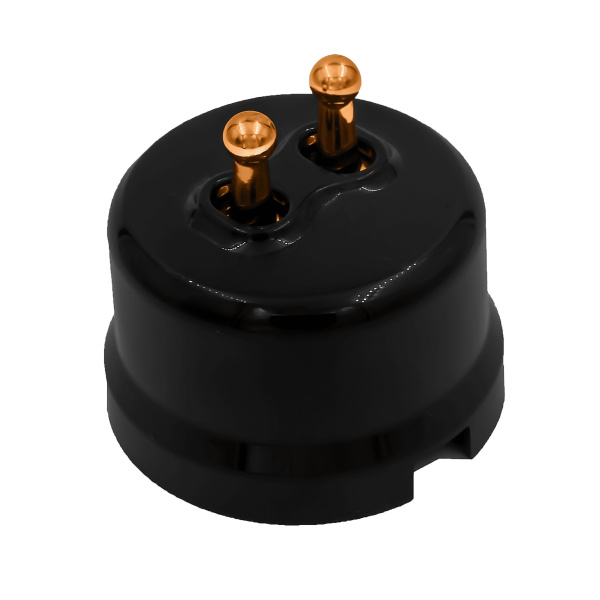 BIRONI Лизетта Пластик Черный Выключатель кнопочный 2-кл (тумблерный), ручка Медь B1-232-23-C-PB