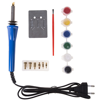 Набор паяльник-выжигатель (6 насадок) 220V/30 Вт + Краски Rexant 12-0186